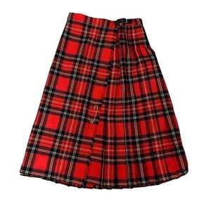 Edinburgh Woollen Mill Vintage Pleated Royal Stewart Red Plaid Wool Kilt Skirt